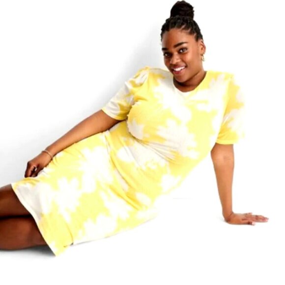 Floral Elbow-Sleeve Midi Mesh Dress Future Collective Gabriella Karefa 1X #277A - Picture 2 of 9